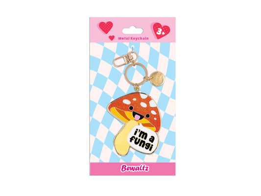 Glitter Metal Keychain-Mushroom