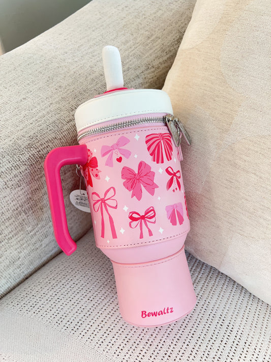 Take A Sip Water Cup-Elegant Bows Pink Crossbody
