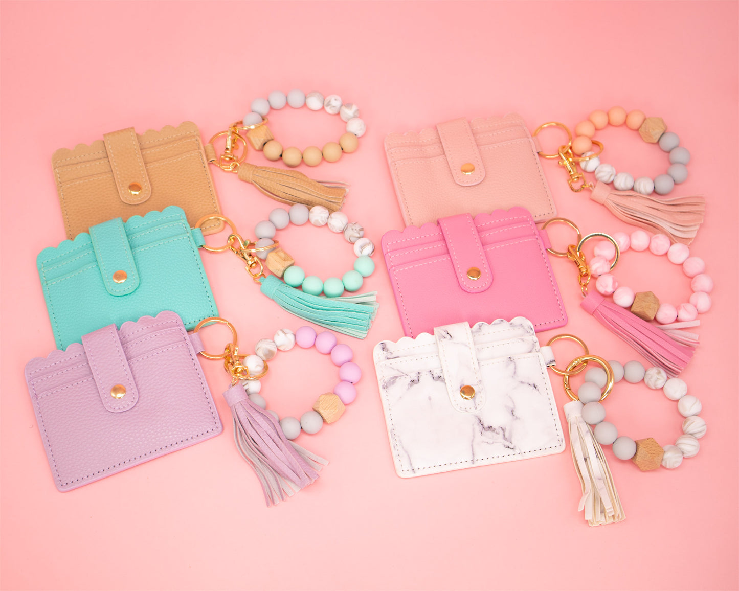 Beaded Bracelet Card Holder with Tassel Set - 12pc Solid Colors