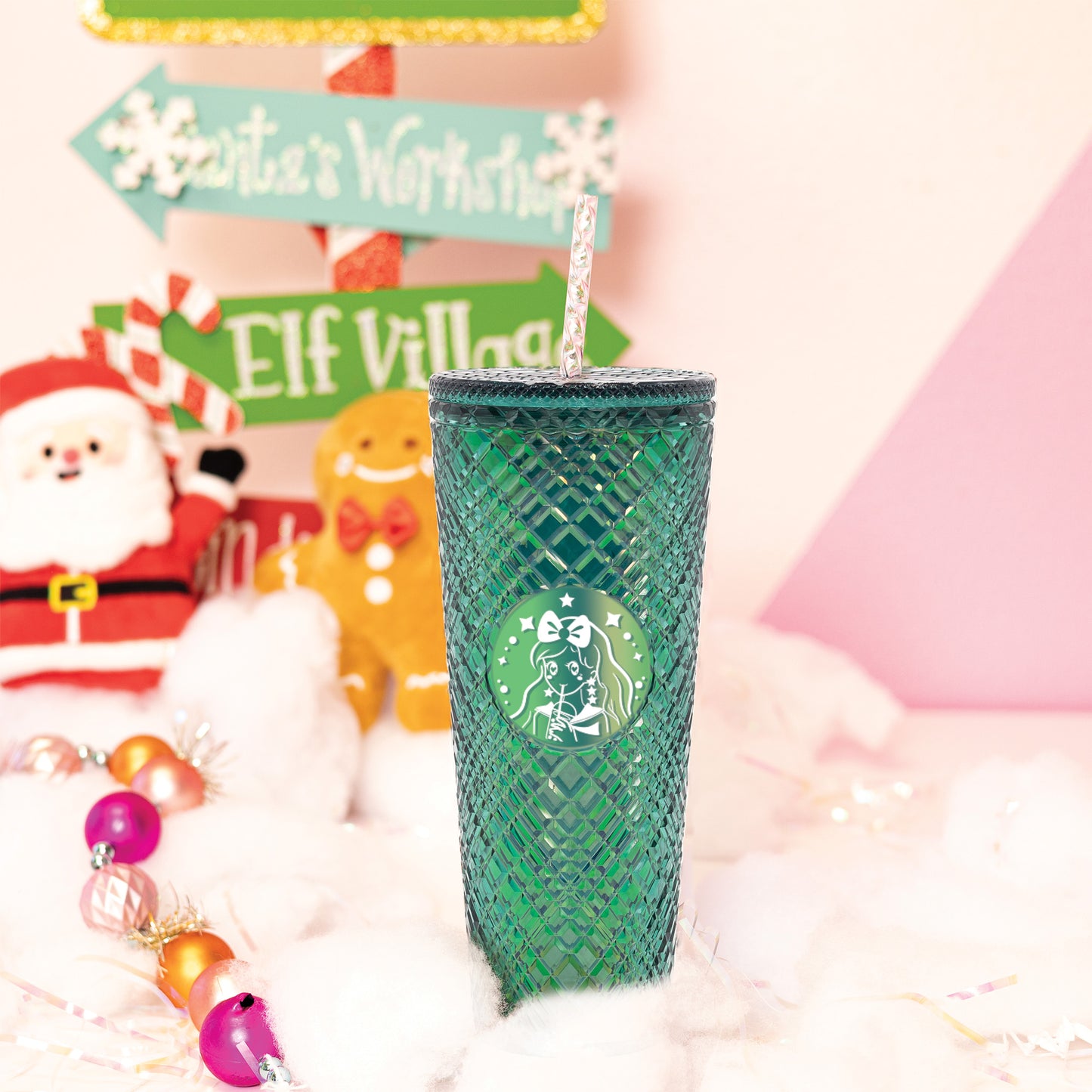 Tall Dazzling Jewel Holographic Tumbler - Green