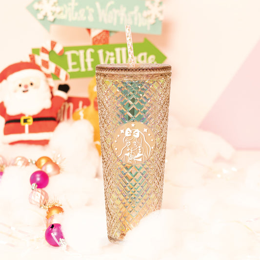 Tall Dazzling Jewel Holographic Tumbler - Gold