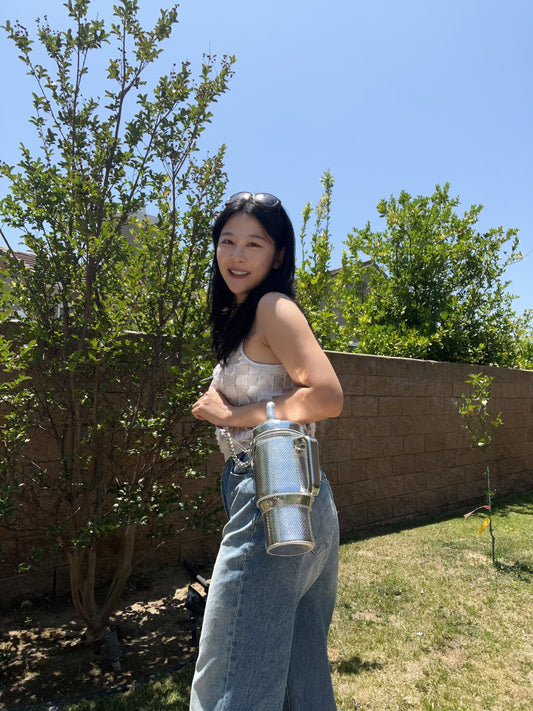 Take A Sip Water Cup-Silver Crossbody