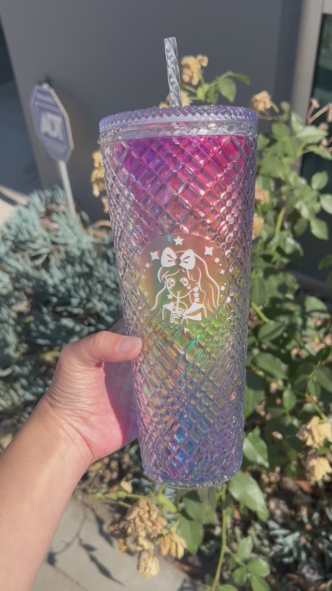 Tall Dazzling Jewel Holographic Tumbler - Rainbow