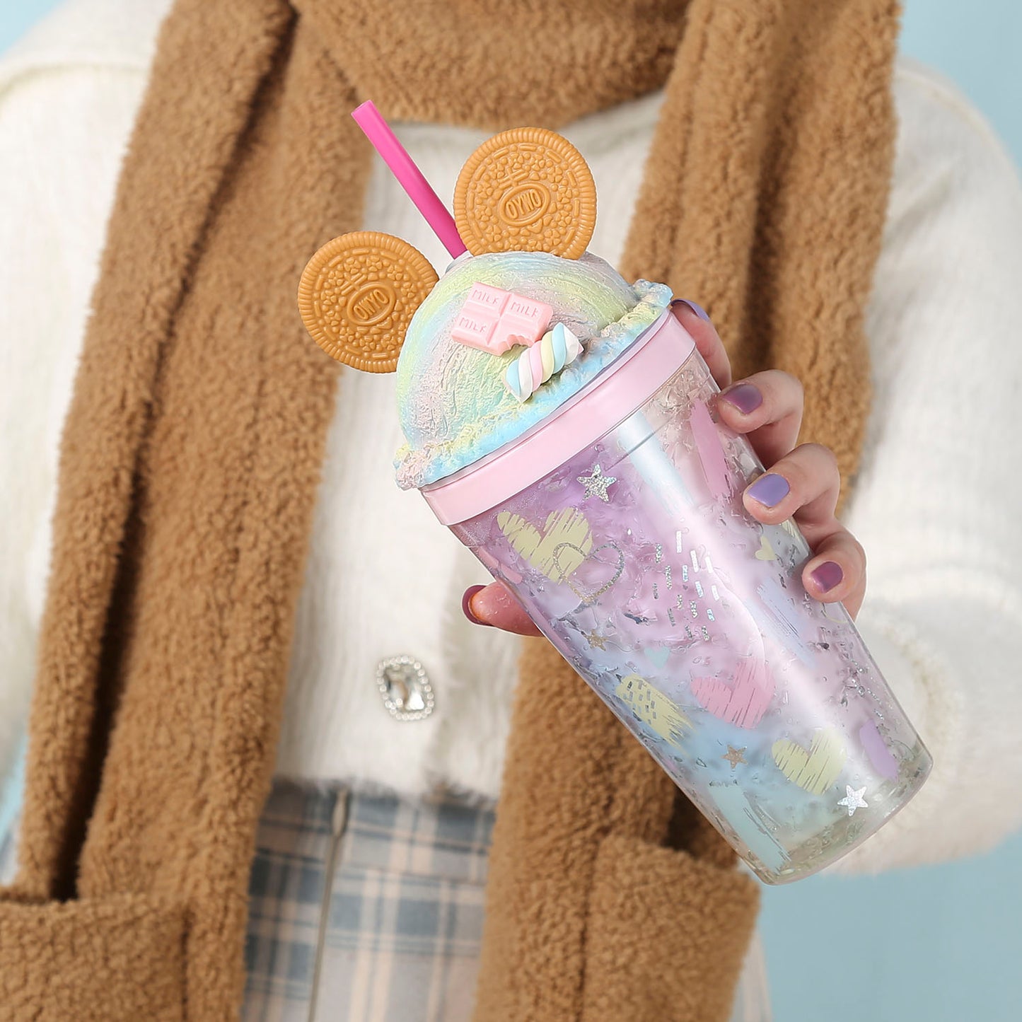 Ice Cream Cookie Tumbler With Lid And Straw Double Walled - Temu