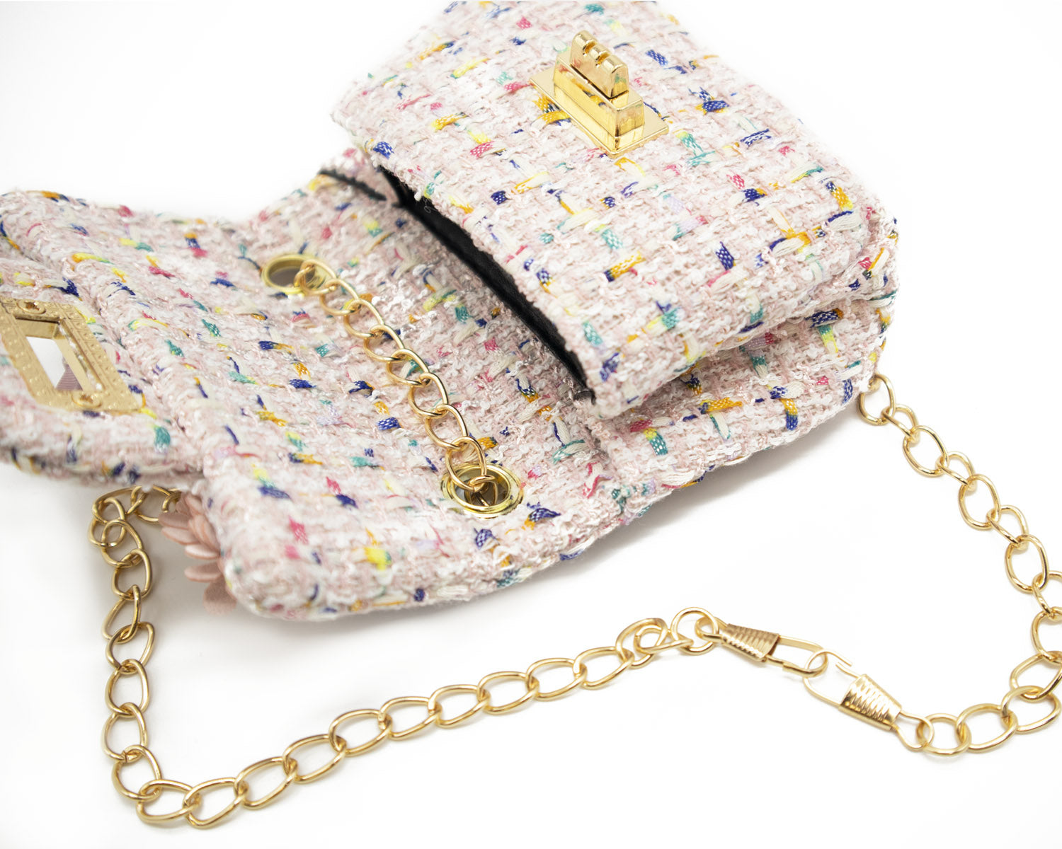 Mini Tweed Pearly Florals Crossbody Pink Bewaltz