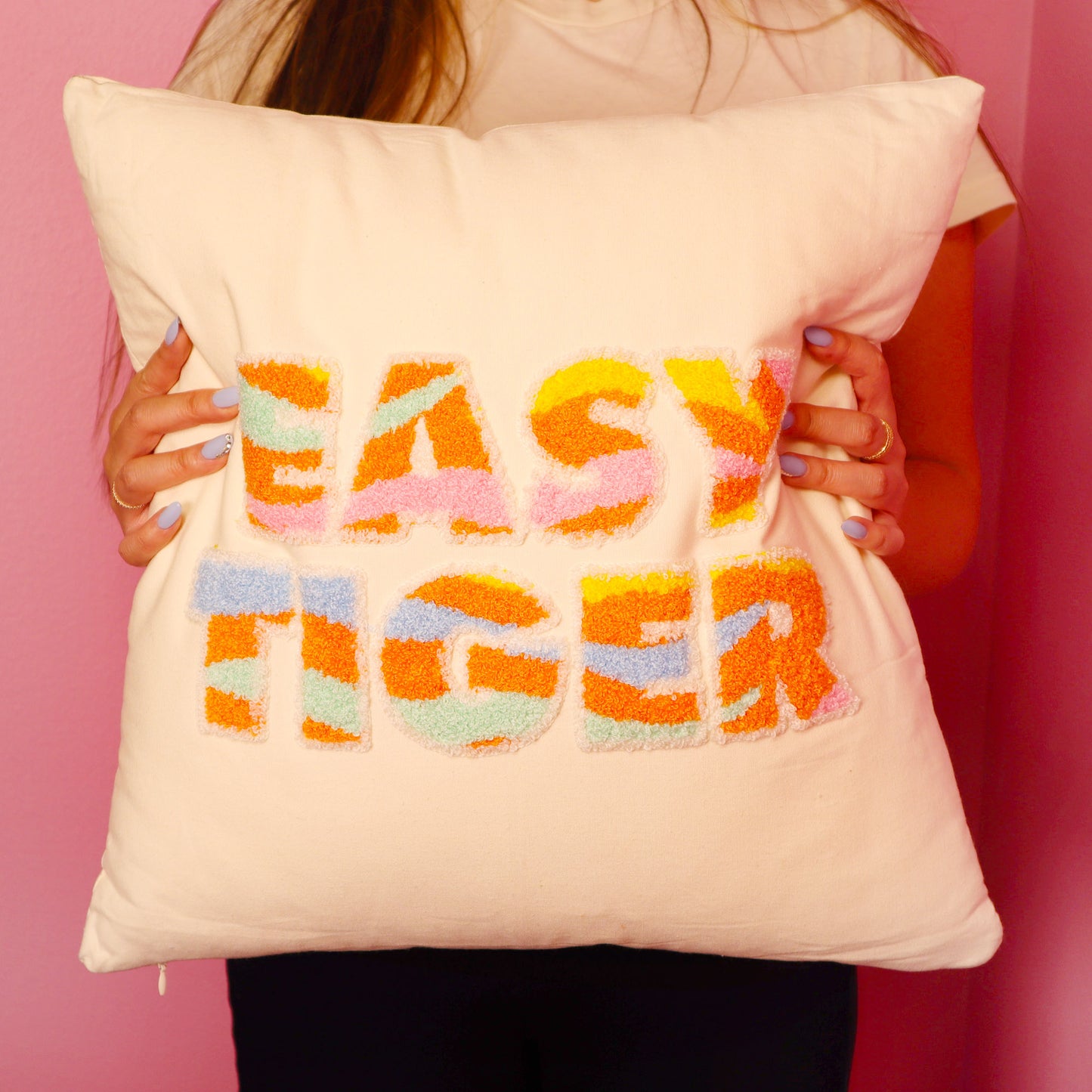 Square Hook Pillow - Easy Tiger