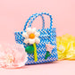 Mini Basket Weave Tote Bag - White Daisy