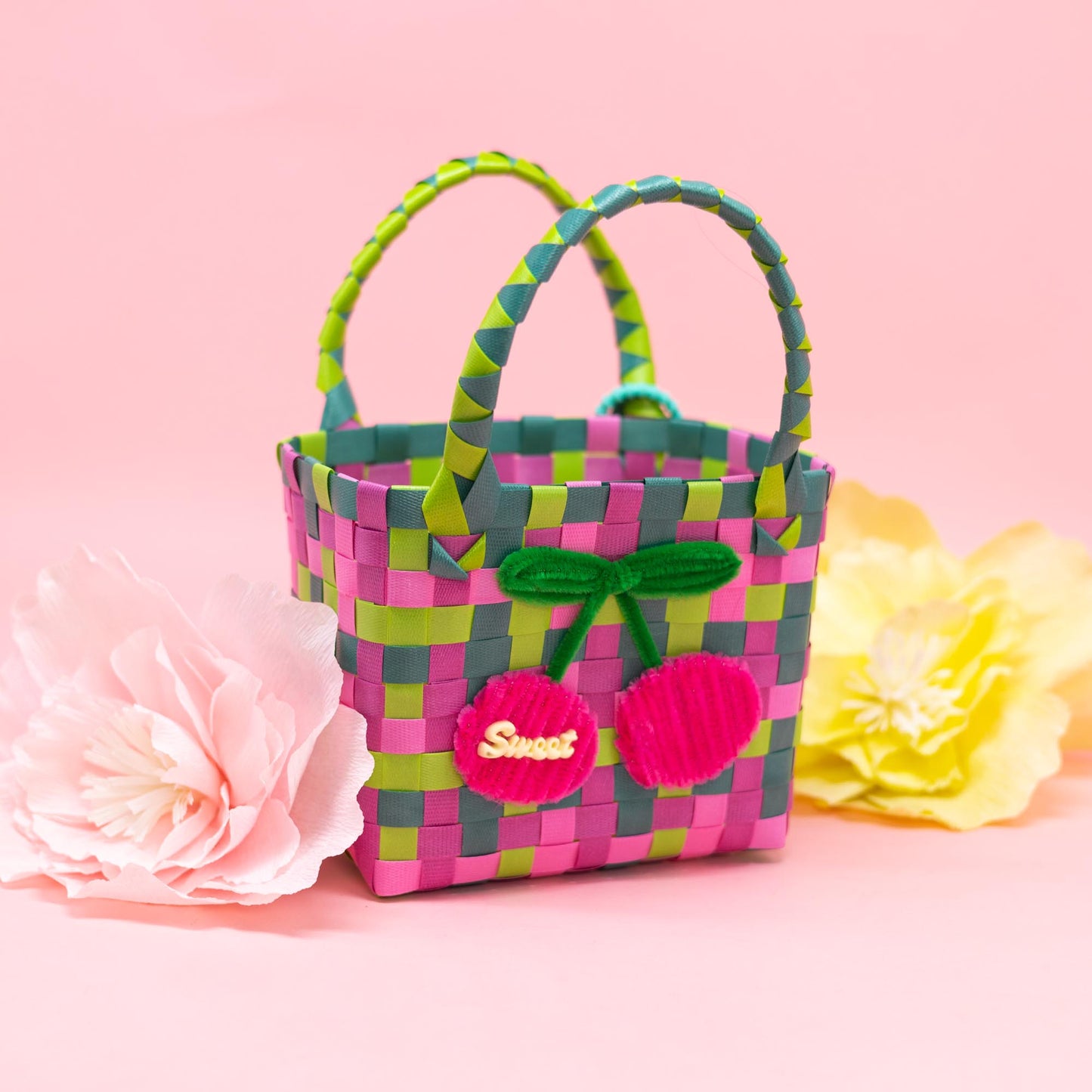 Mini Basket Weave Tote Bag - Sweet Cherry