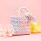 Mini Basket Weave Tote Bag - Lt Blue Ribbon w Bear