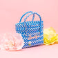 Mini Basket Weave Tote Bag - Blue Ribbon