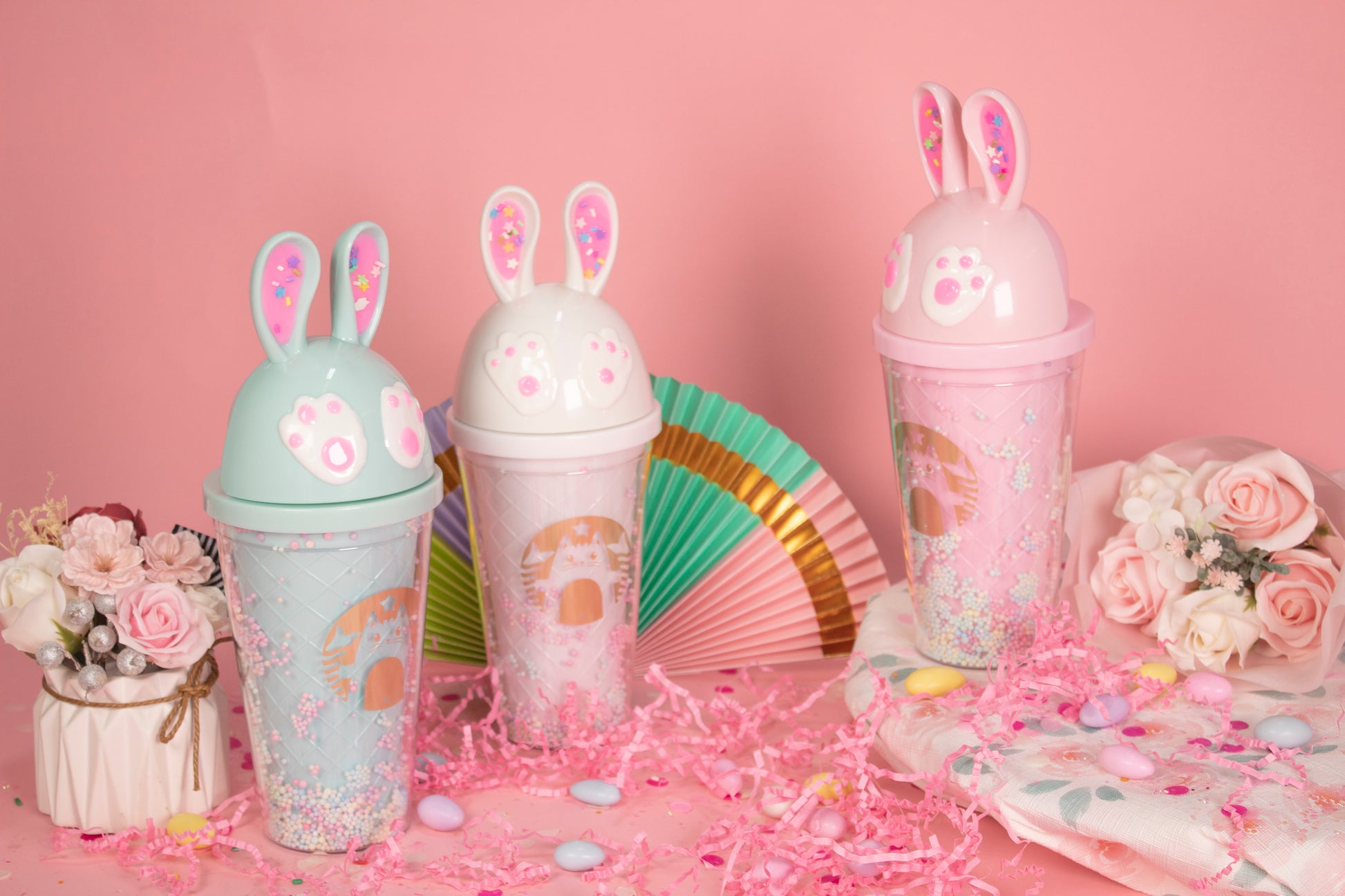 Bunny Ears Easter kids cups 12oz, kids cups with straws