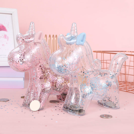 Clear Unicorn Piggy Bank - Blue